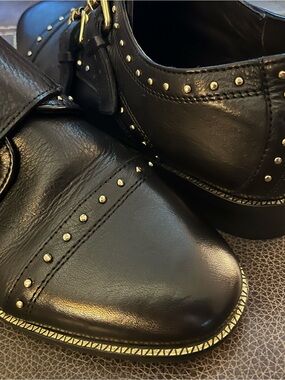 Dune London “Flickers” Studded Double Monk Strap Loafers – Black Leather
